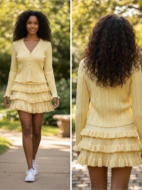 NWT Gianni Bini Butter Yellow Cardigan & Bloomer Skirt Set Large
